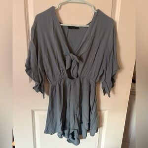 Final Touch Slate Blouse with Tie Front